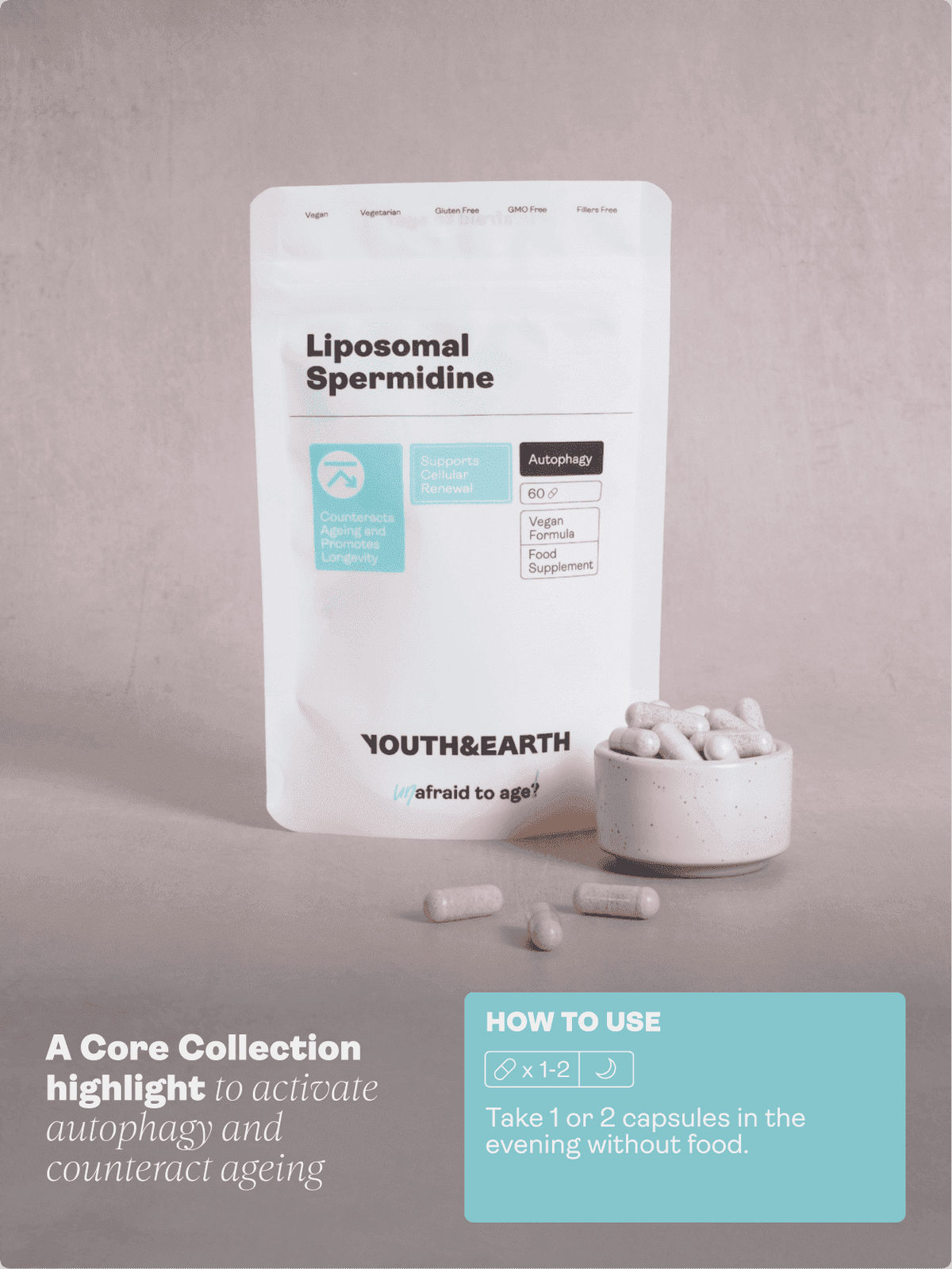 Liposomální spermidin 5,49 mg x 60 kapslí - Youth & Earth EU Store