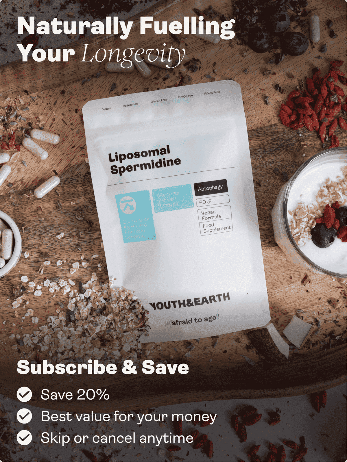 Liposomální spermidin 5,49 mg x 60 kapslí - Youth & Earth EU Store