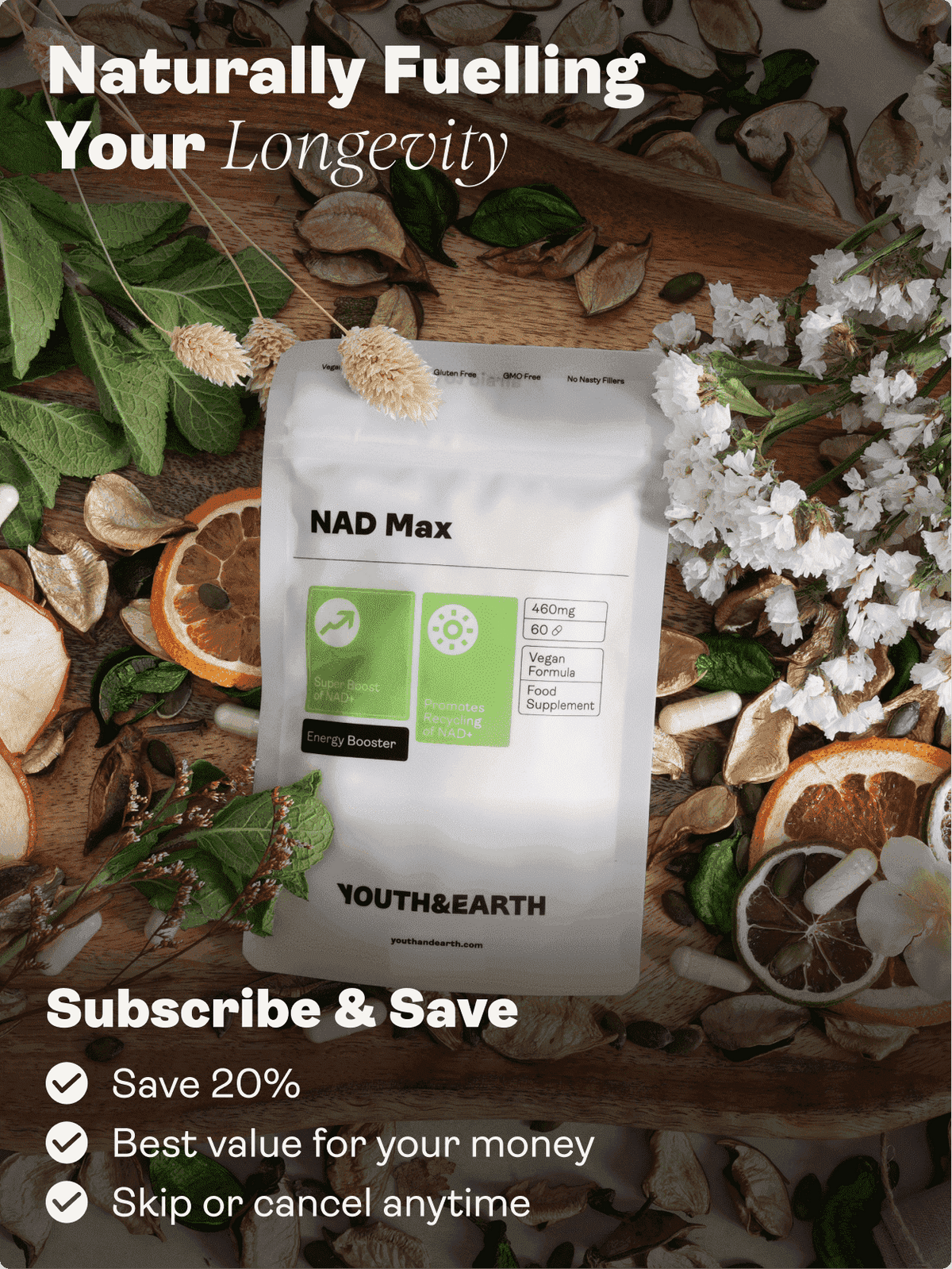 NAD Max - 460 mg, 60 kapslí - Youth & Earth EU Store