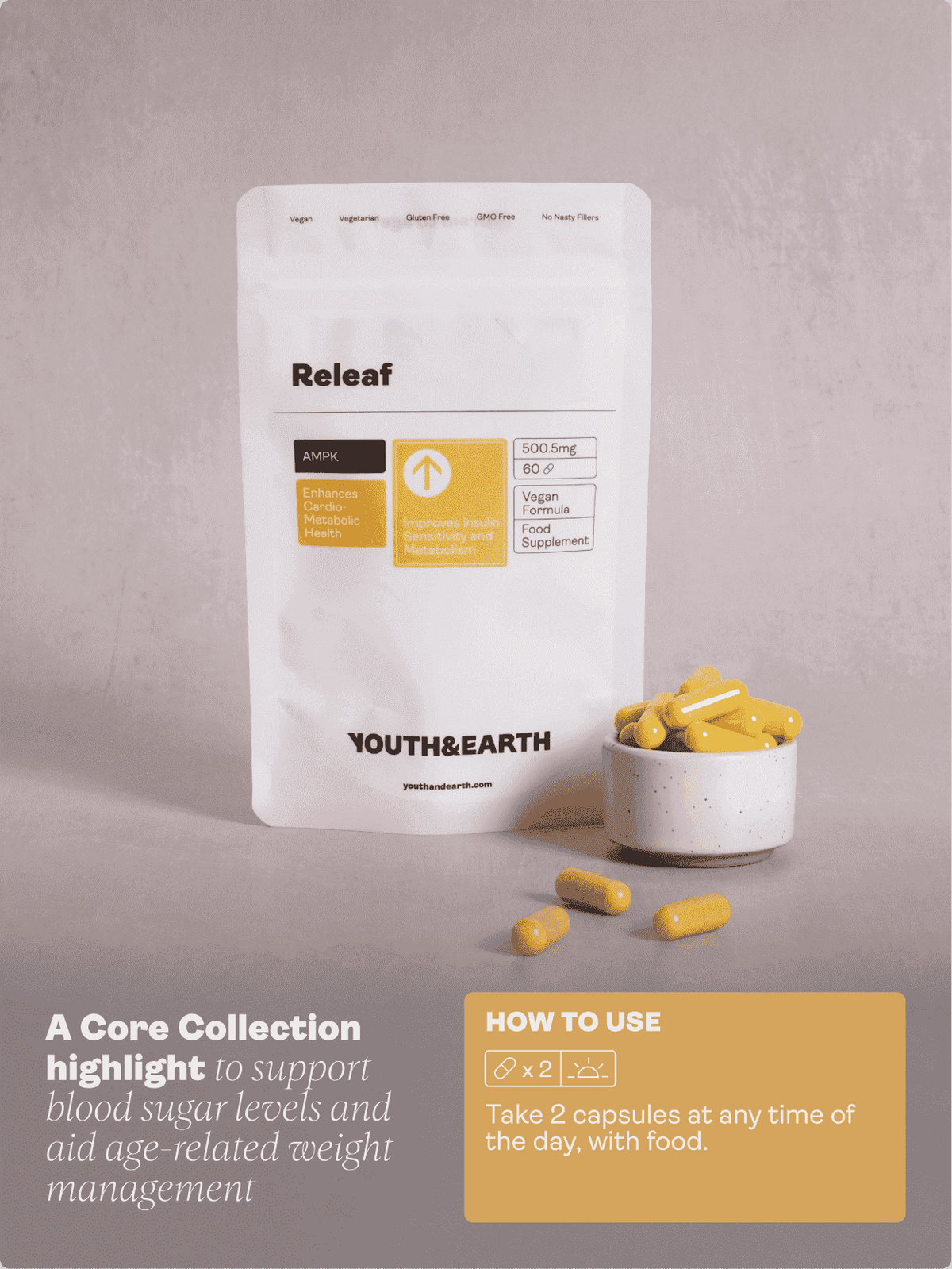 Releaf (berberin, silymarin, pikolinát chromu) 500,5 mg, 60 kapslí - Youth & Earth EU Store