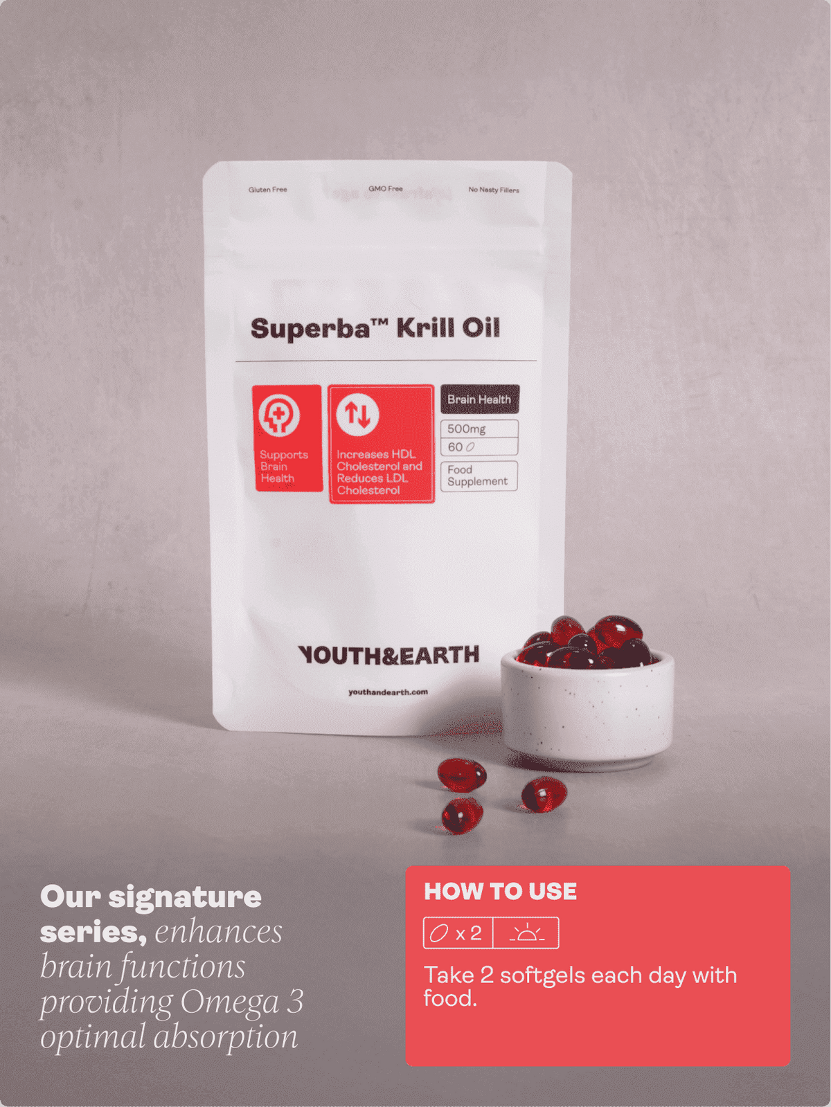Superba™ Krill Oil - 500 mg, 60 měkkých gelů - Youth & Earth EU Store