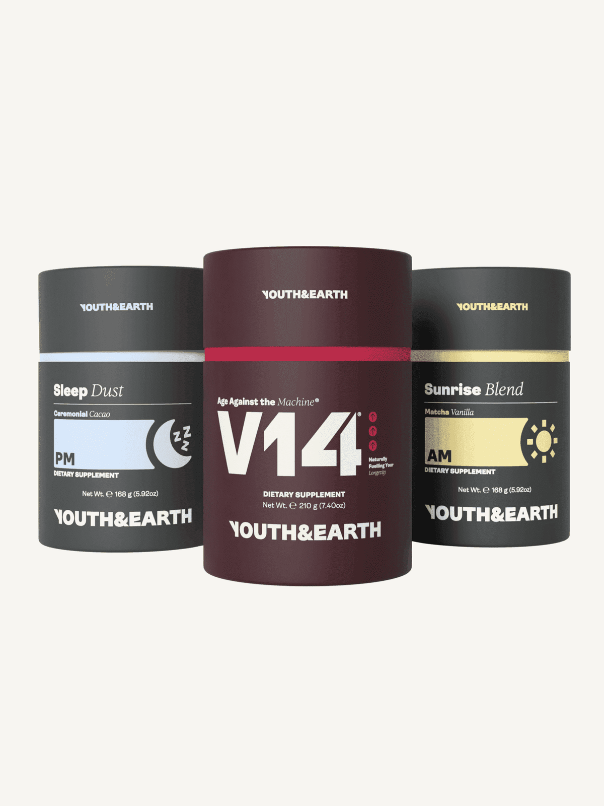 Komplettsystem-Paket (AM: Sunrise Blend + PM: Sleep Dust + V14 Longevity Reds) - Youth & Earth EU Store
