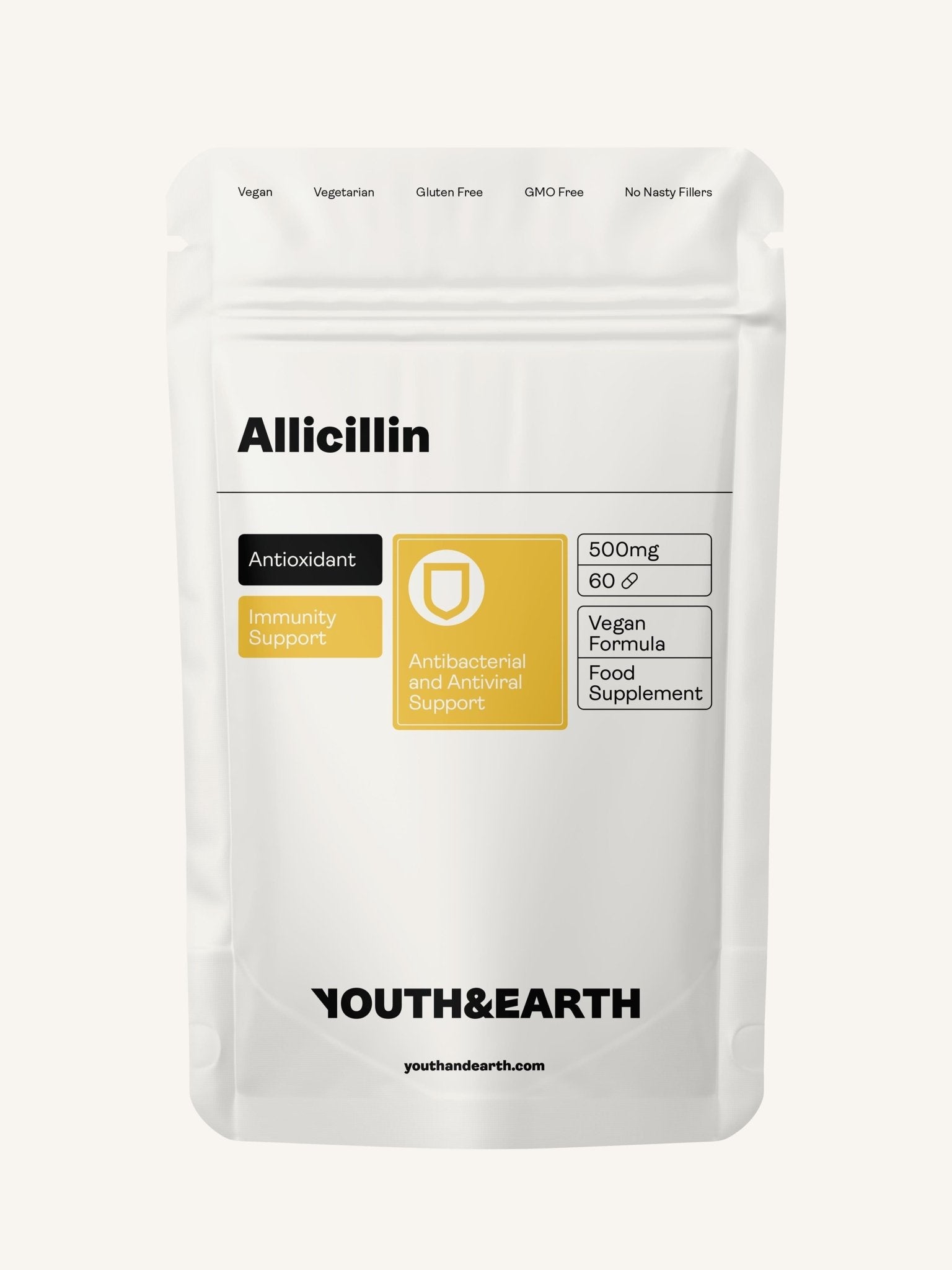 Knoblauchextrakt (Allicillin) Extra Strength, 60 Kapseln (2 Monate Vorrat) - Youth & Earth EU Store