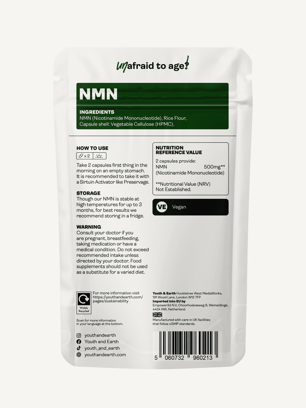 NMN Supplement - 60 Kapseln - Youth & Earth EU Store