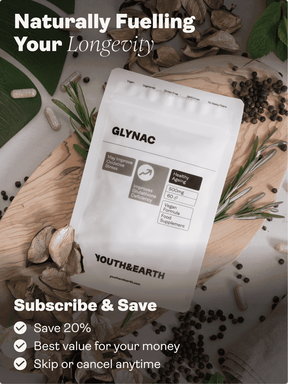 GLYNAC - 500mg, 60 Cápsulas - Youth & Earth EU Store