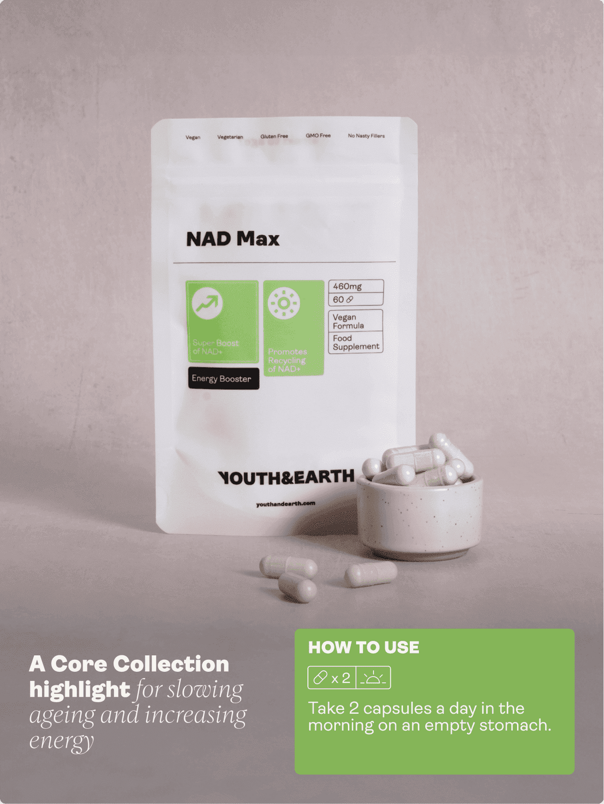 NAD Max - 460mg, 60 Cápsulas - Youth & Earth EU Store