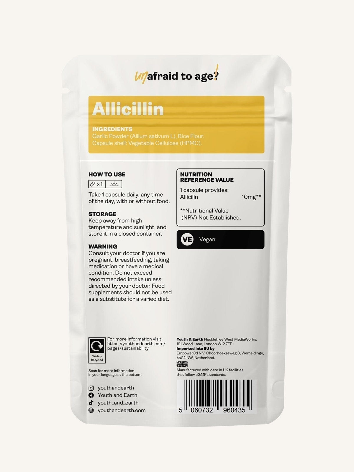 Extrait d'ail (allicilline) extra fort, 60 gélules (2 mois) - Youth & Earth EU Store