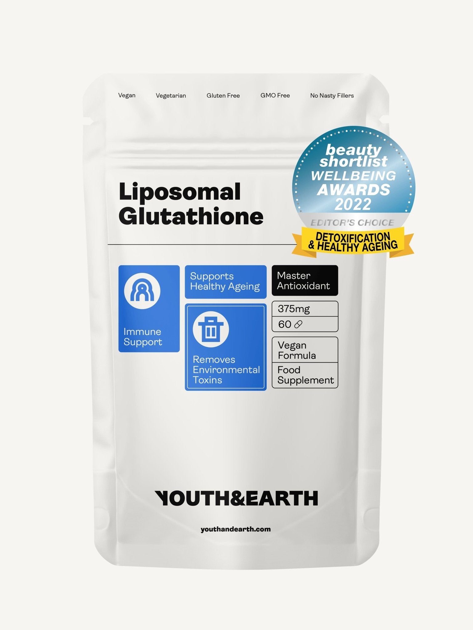 Glutathion liposomal - 375mg, 60 Capsules - Youth & Earth EU Store