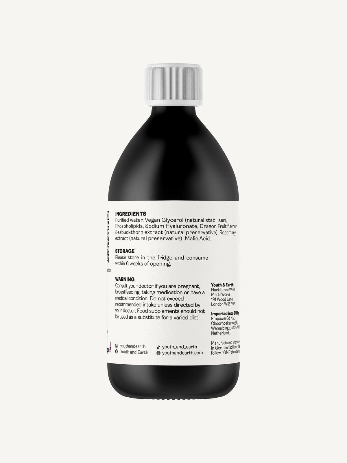 Acide hyaluronique liposomal 100mg - arôme fruit du dragon, 250ml - Youth & Earth EU Store