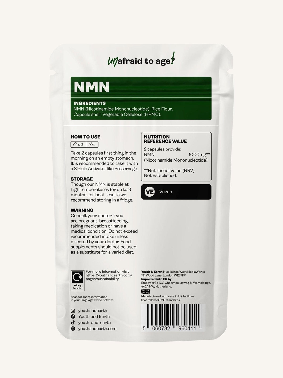 NMN Supplement - 60 Capsules - Youth & Earth EU Store