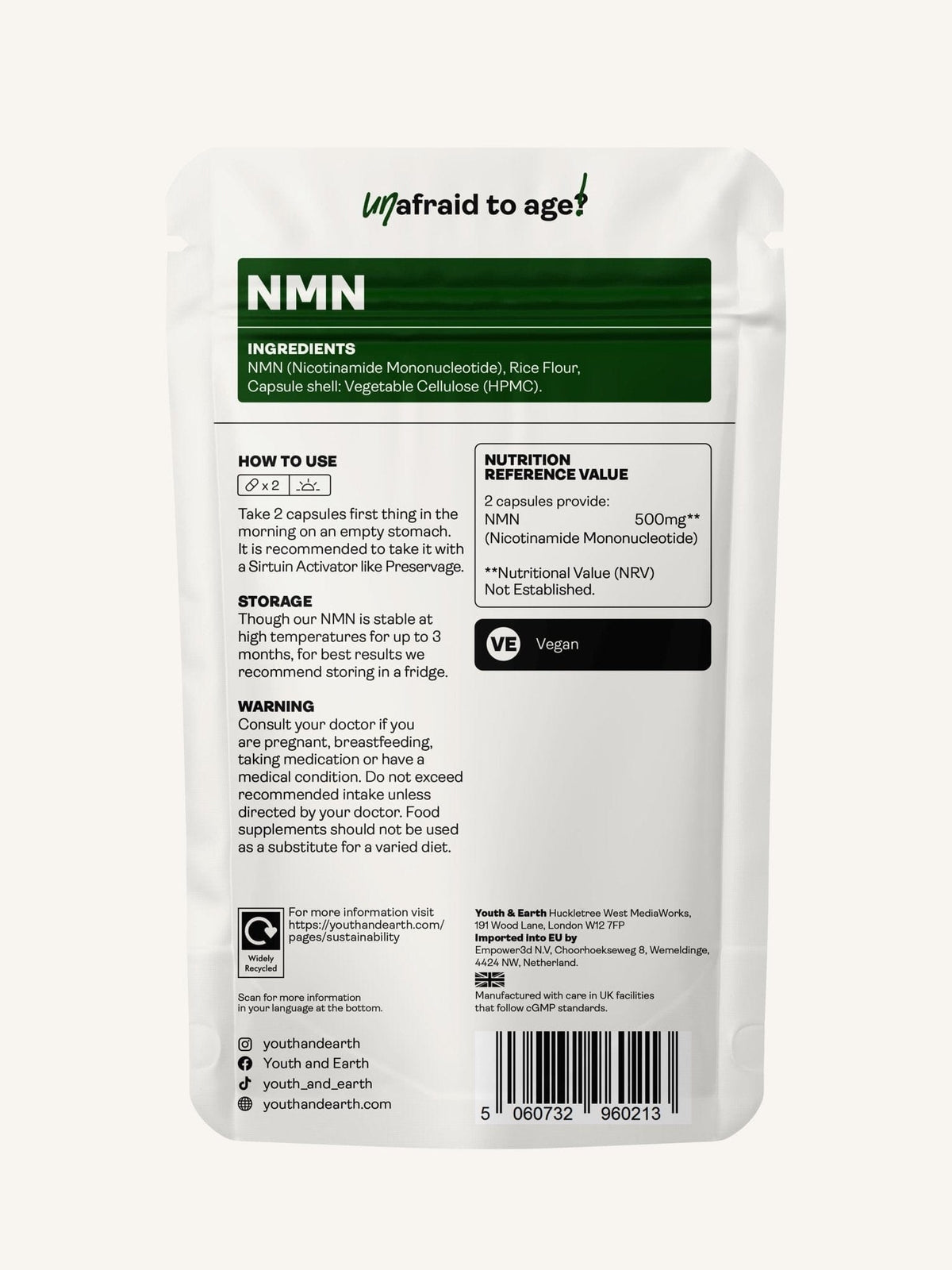 NMN Supplement - 60 Capsules - Youth & Earth EU Store