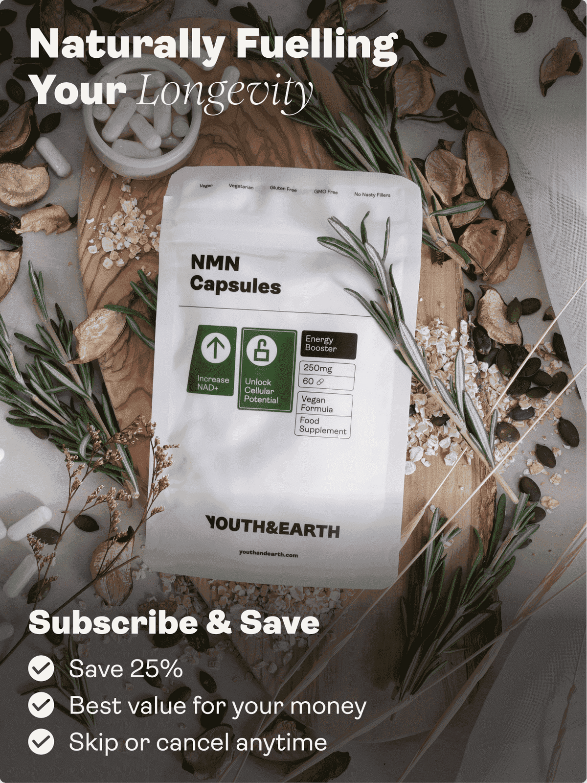 NMN Supplement - 60 Capsules - Youth & Earth EU Store