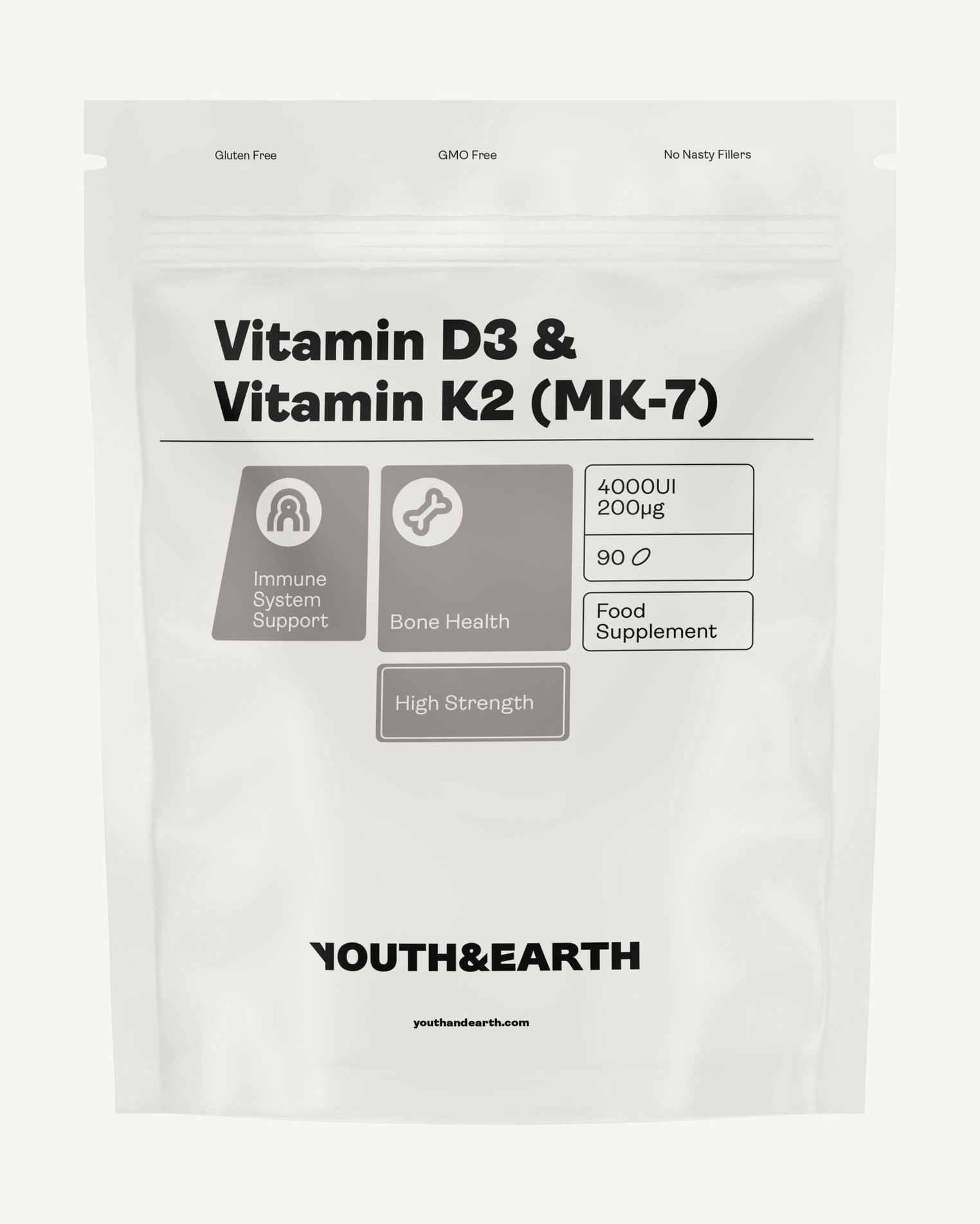 Vitamine D3 4000UI + K2 200mcg - Youth & Earth EU Store