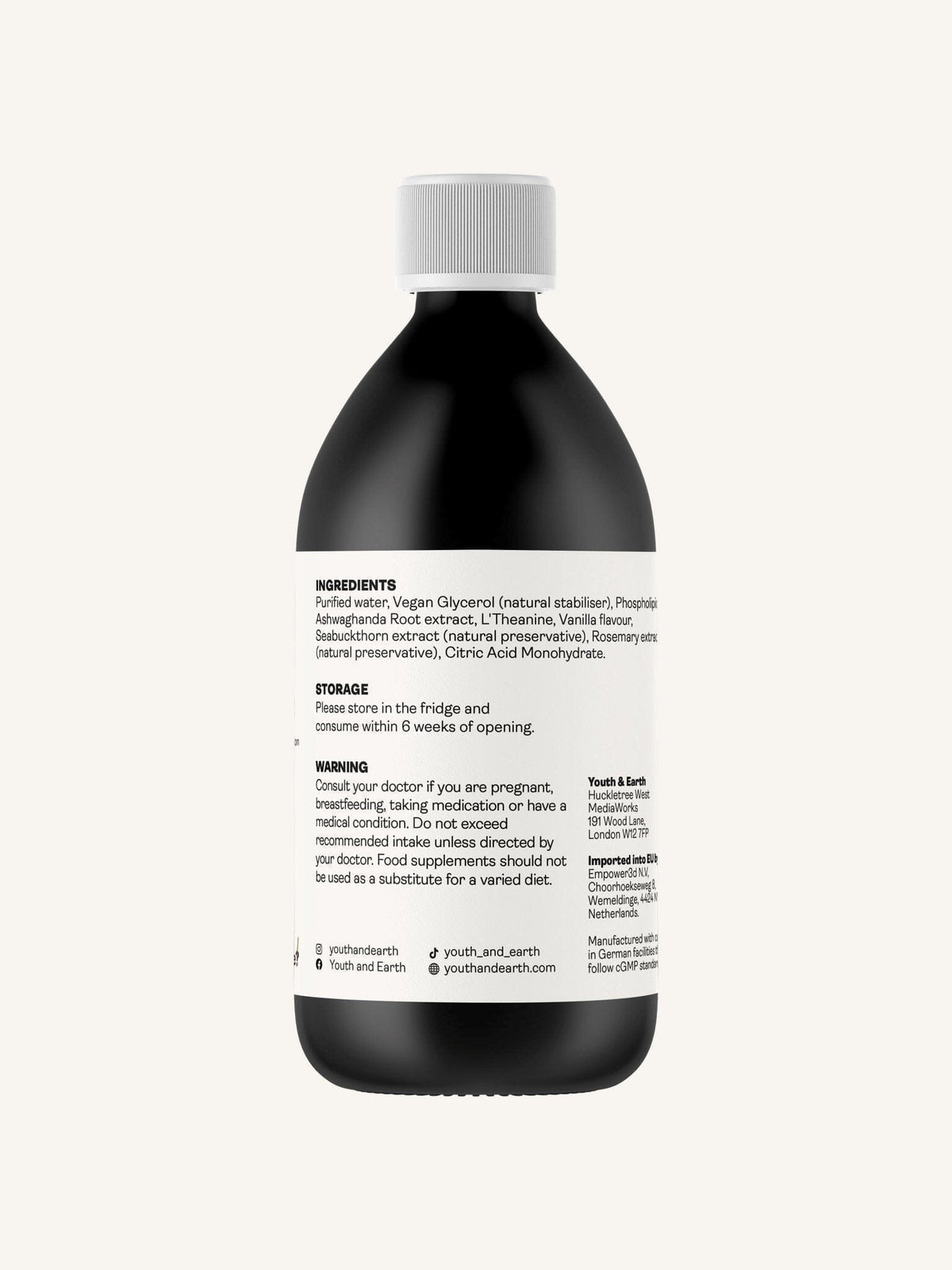 Ashwagandha liposomiale 200mg e L'Theanine 200mg - Gusto caffè e vaniglia, 250ml - Gioventù e Terra EU Store