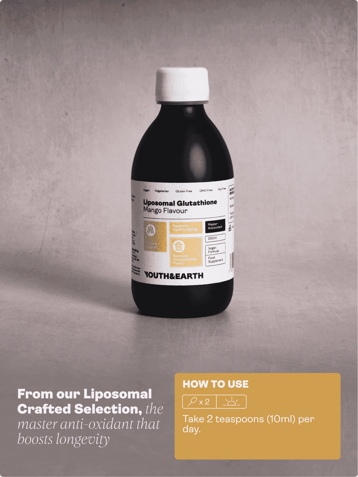 Glutatione liposomiale 400 mg - Gusto mango, 250 ml - Gioventù e Terra EU Store