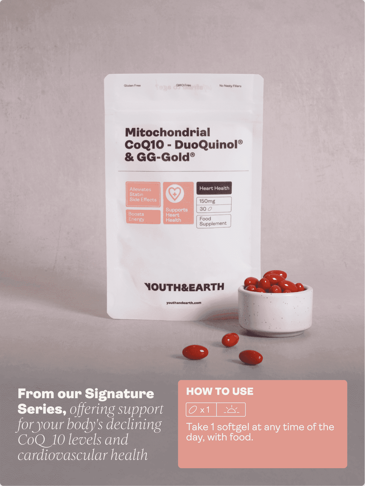 Integratore MITOCHONDRIAL CoQ10 (DuoQuinol® e GG-Gold®) - Gioventù e Terra EU Store
