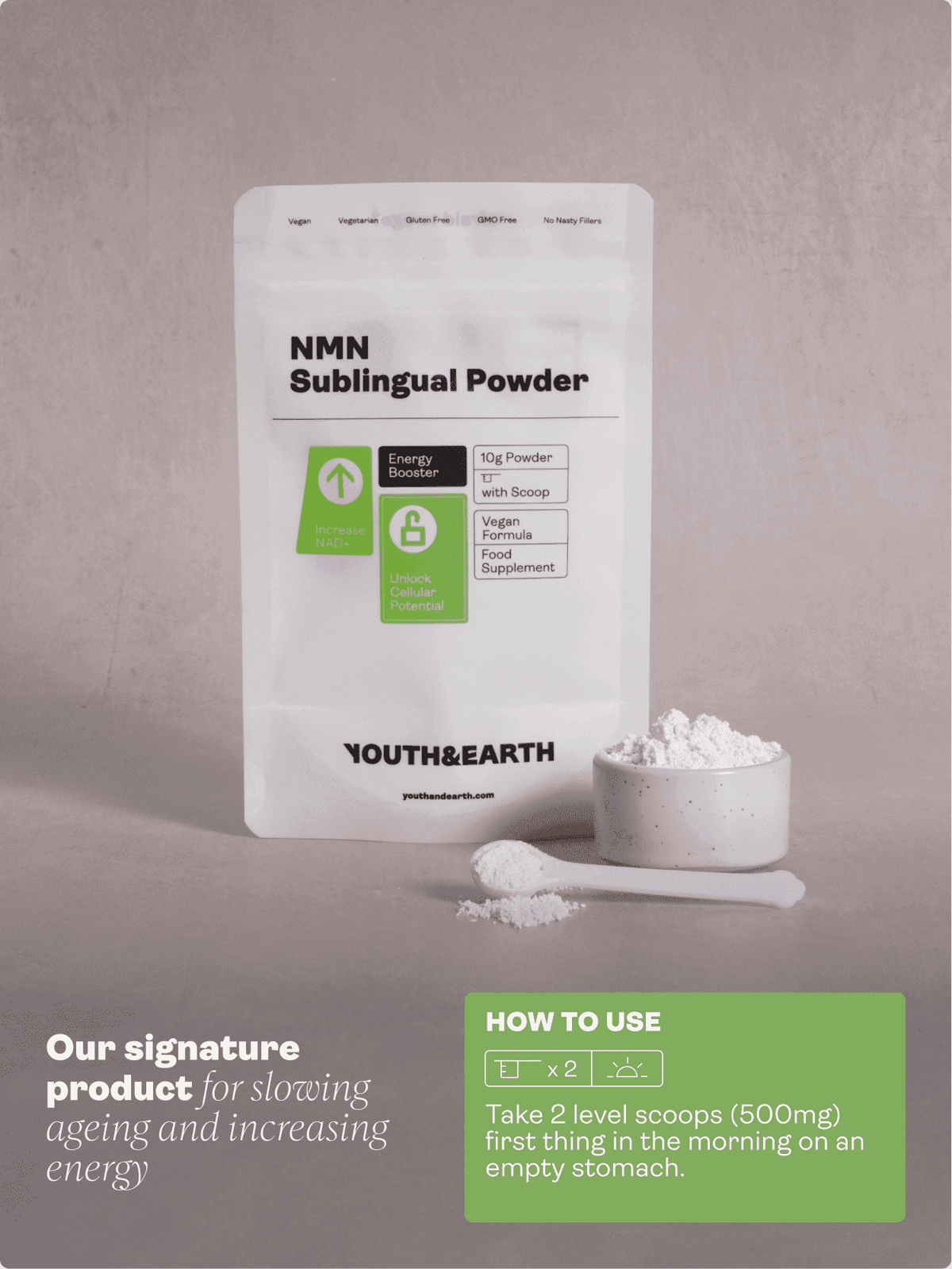 NMN Nicotinamide Mononucleotide polvere sublinguale - Gioventù e Terra EU Store