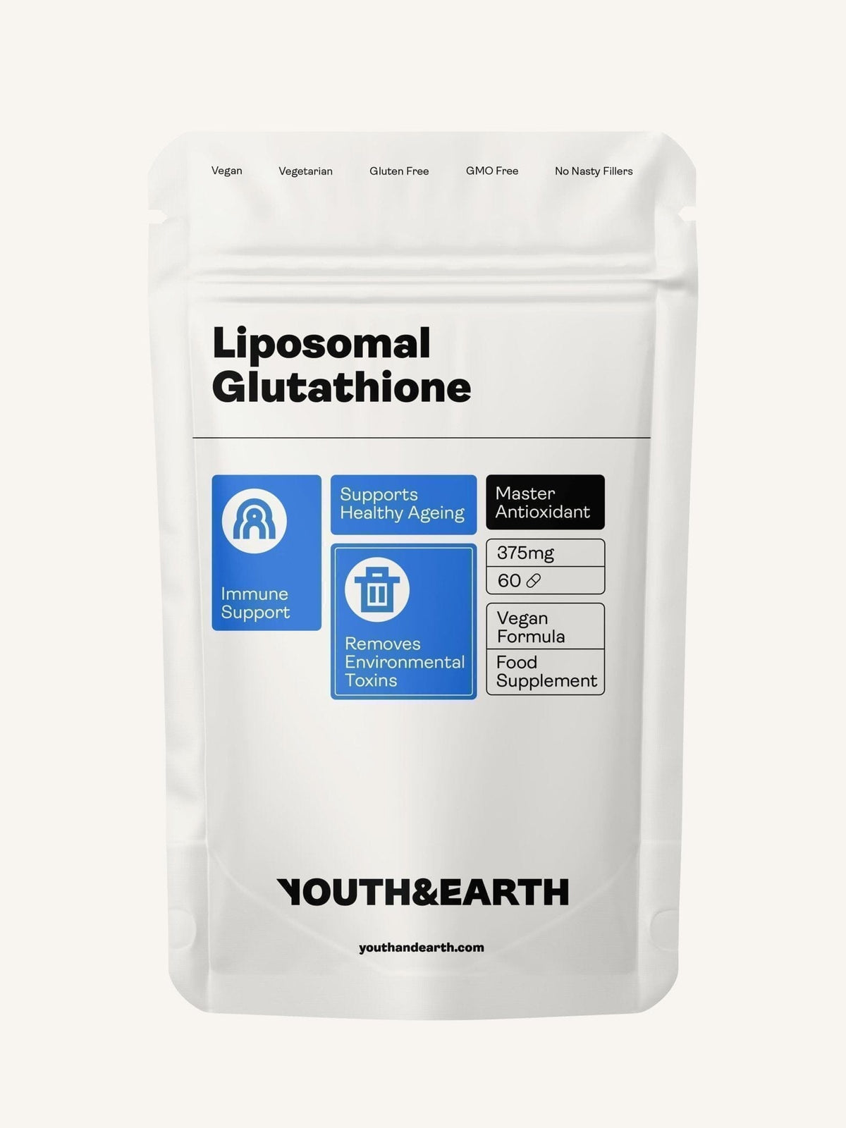 Glutatião Lipossómico - 375mg, 60 Cápsulas - Youth & Earth EU Store