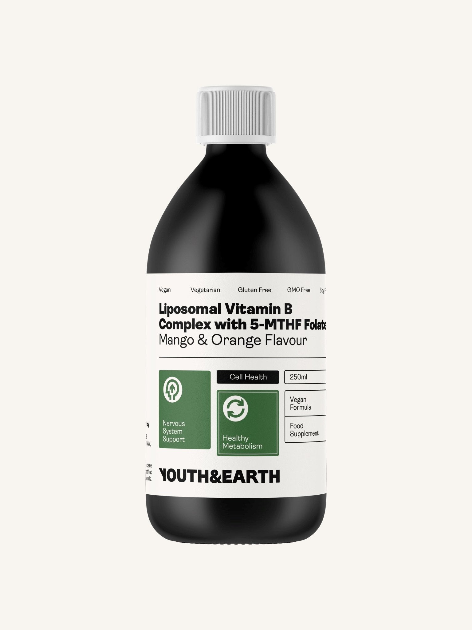 Complexo Lipossómico de Vitamina B com Folato 5-MTHF (Sabor a Manga e Laranja, 250ml) - Youth & Earth EU Store