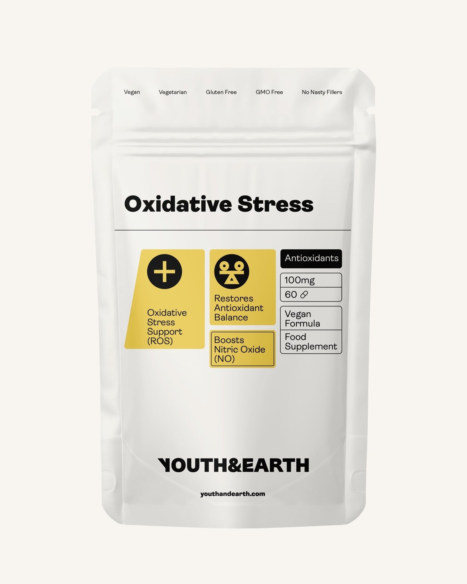 Óxido Nítrico (Stress Oxidativo) 100mg, 60 Cápsulas - Youth & Earth EU Store