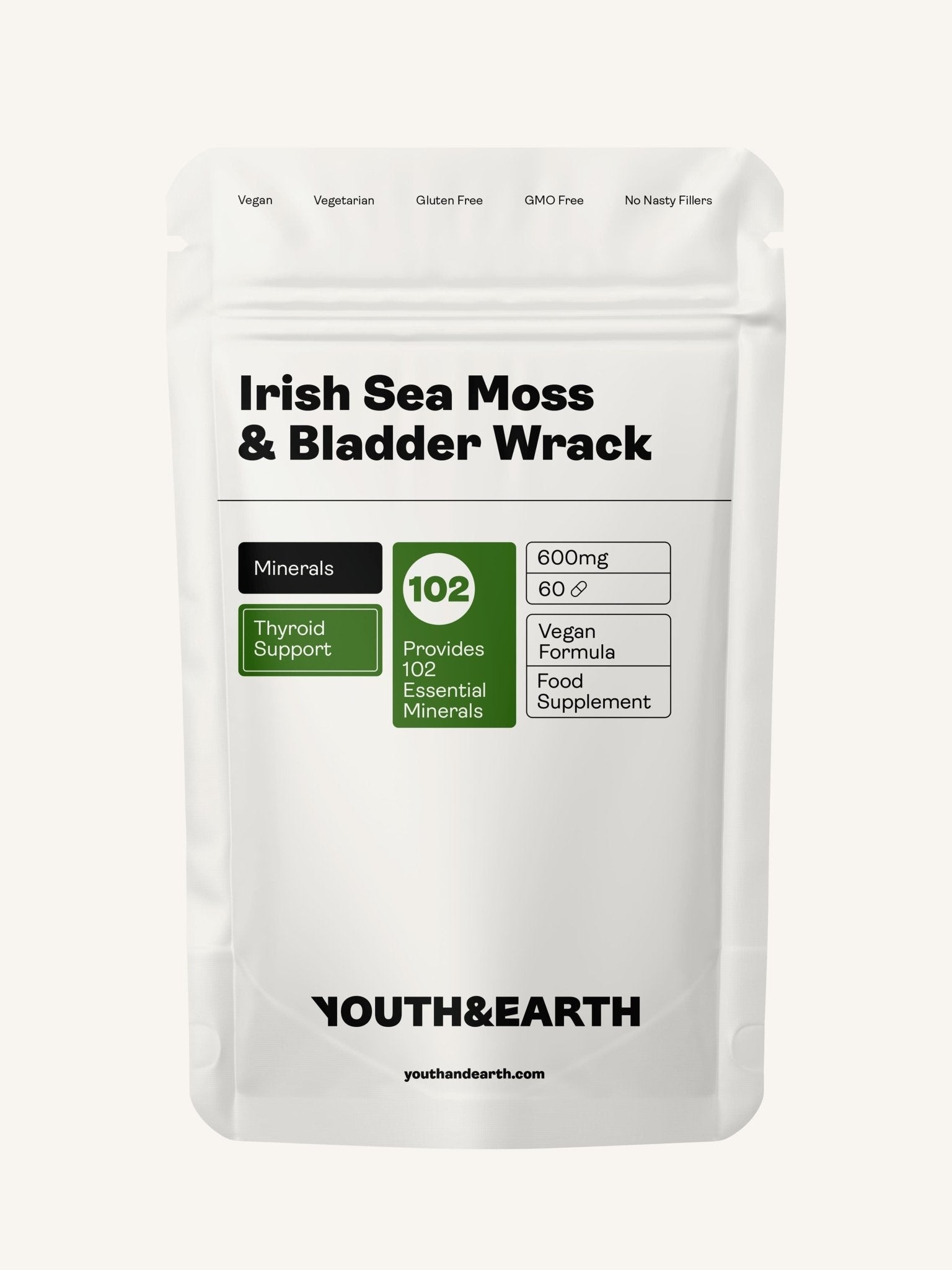 Irländsk sjömossa och blåstång - 600 mg, 60 kapslar - Youth & Earth EU Store