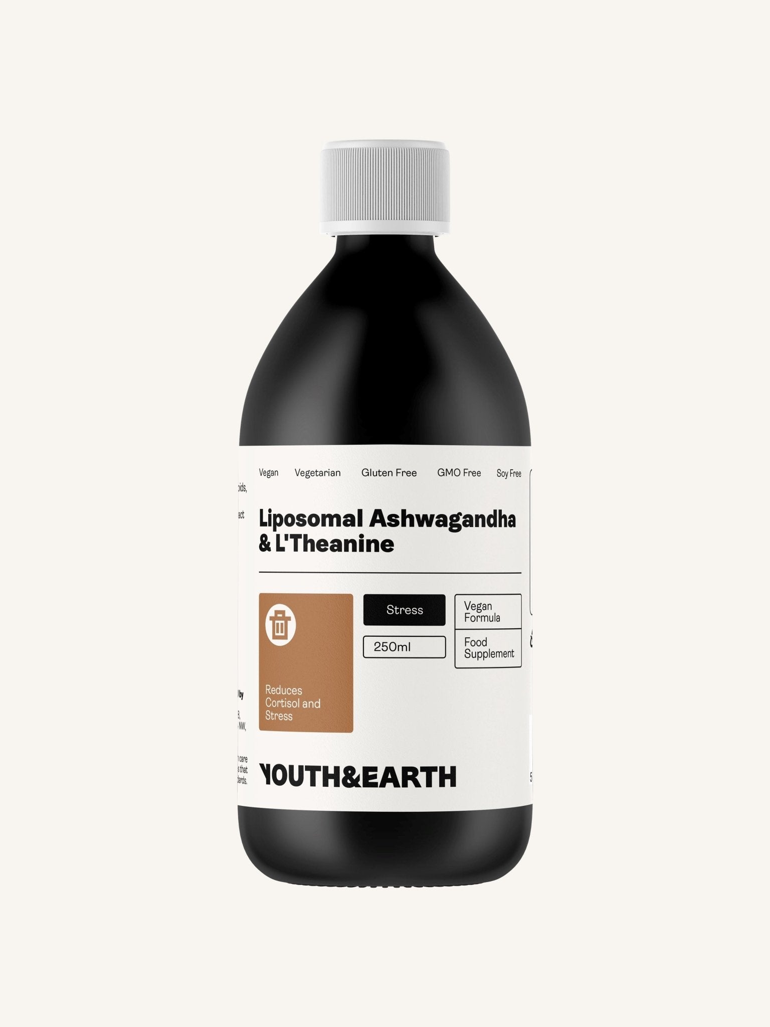 Liposomal Ashwagandha 200 mg & L'Theanine 200 mg - Kaffe- och vaniljsmak, 250 ml - Youth & Earth EU Store