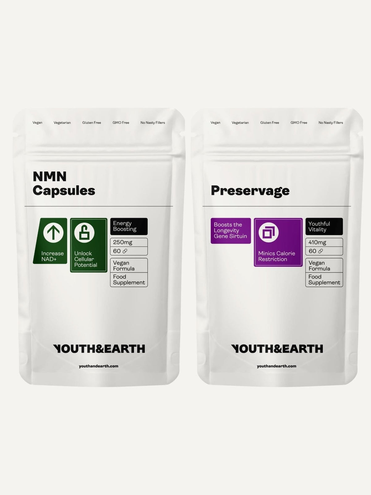 Paket med stöd för lång livslängd (NMN & konservering / NMN & liposomal resveratrol) - Youth & Earth EU Store