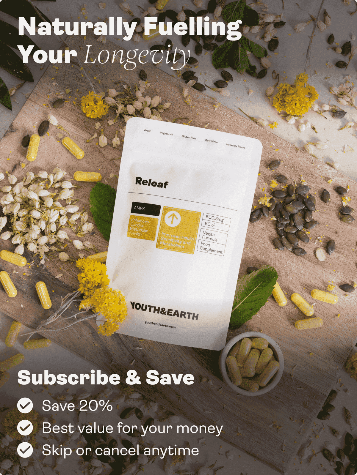 Releaf (berberin, silymarin, krompikolinat) 500,5 mg, 60 kapslar - Youth & Earth EU Store